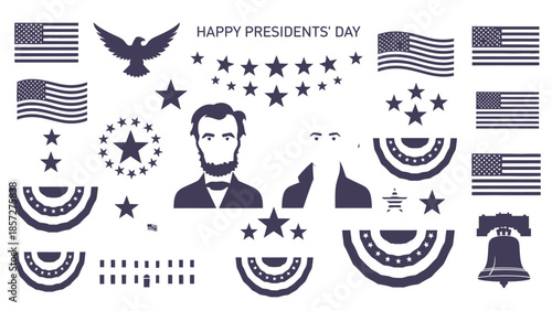 Presidents Day with American flags stars and Lincoln portrait