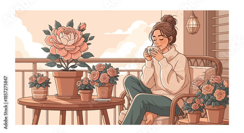 Woman Sitting on a Balcony Chair.