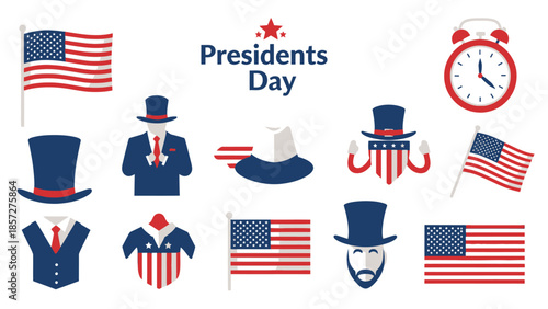 Presidents Day with American flags and presidential symbols