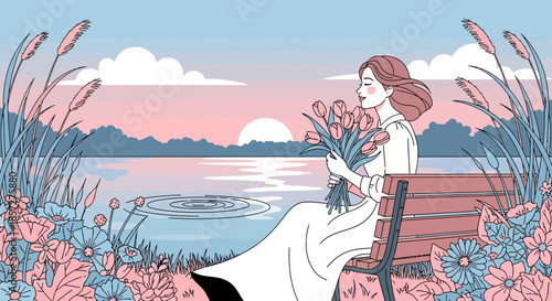 Woman sitting on a bench outdoors.