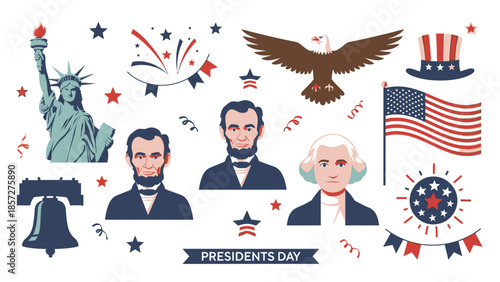 Presidents Day with American symbols and historical figures 1