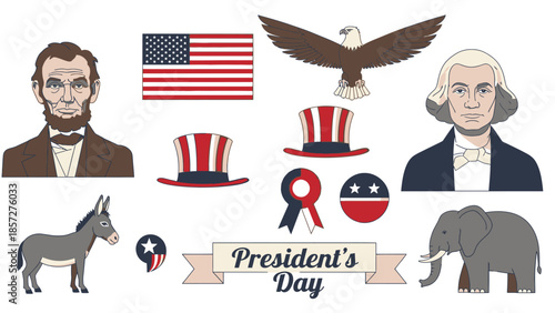 Presidents Day with historical figures and symbols Abraham Lincoln