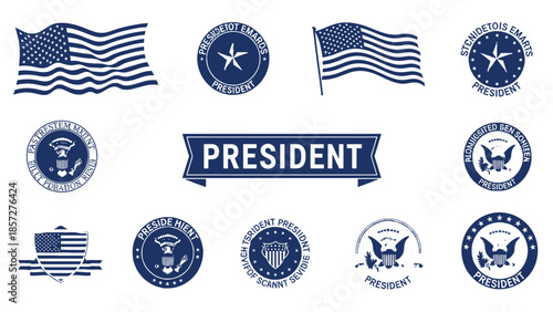 Blue and white presidential symbols and flags collection