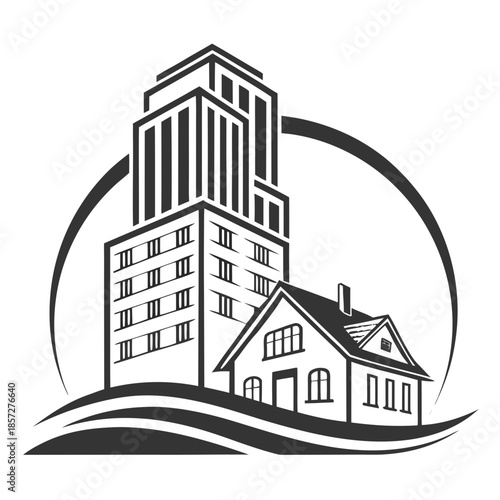 Property Development Logo With Stacked Buildings  Vector SVG Icon