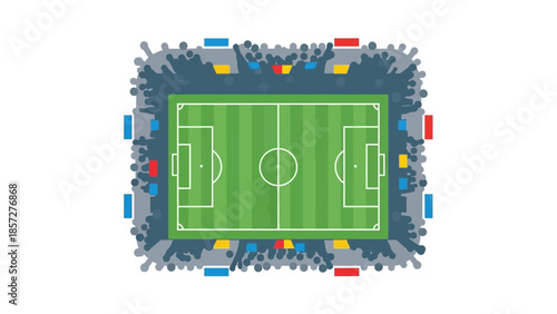 Aerial illustration of a football stadium with a vibrant crowd during a competitive match
