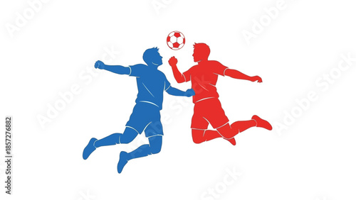 Dynamic soccer players jumping for a header in an intense match illustration