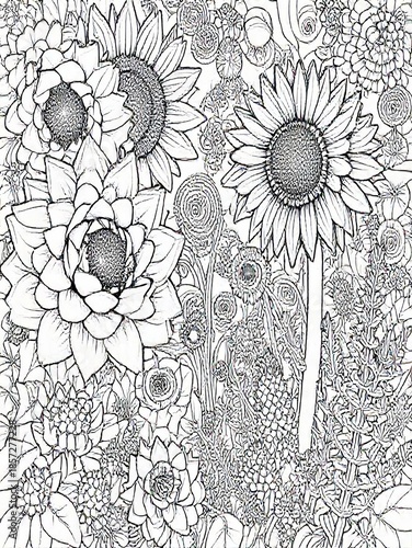 Floral Fantasy Illustration – Adult Coloring Artwork