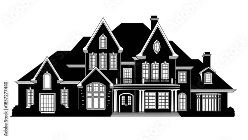 Elegant and Grand Architectural Illustration of a Luxurious American Manor House