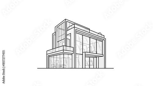 Modern Architectural House Design with Glass Facades and Geometric Shapes