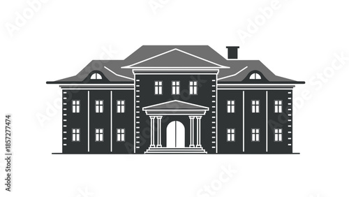 Elegant architectural illustration of a classic historic estate with grand facade and intricate details