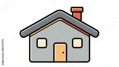 Simple flat illustration of a house with a chimney and windows