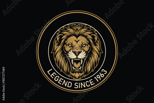 Golden lion head logo with legend since 1963 text