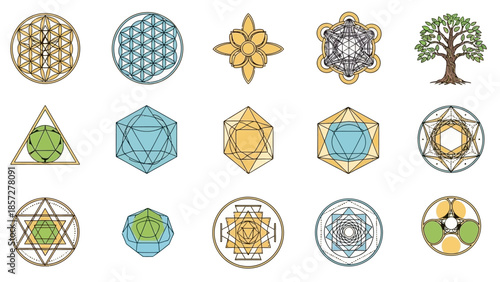 Collection of Sacred Geometric Shapes and Symbols.