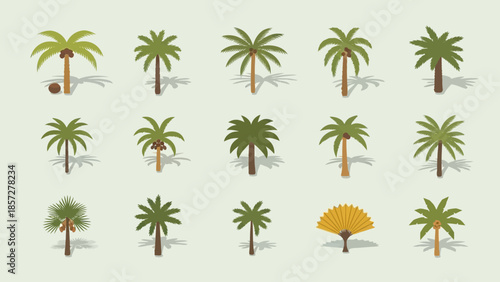 Collection of Various Palm Tree Illustrations.