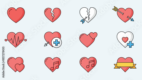Heart Icons with Various Emotions and Symbols.