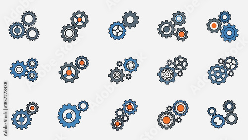 Mechanical Gears and Cogs in Various Colors.