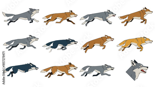 Multiple Foxes Running in Different Colors.