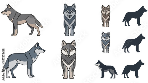 Various Wolf Breeds in Different Poses.
