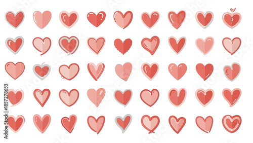 Watercolor Hand Drawn Red Heart Shapes.