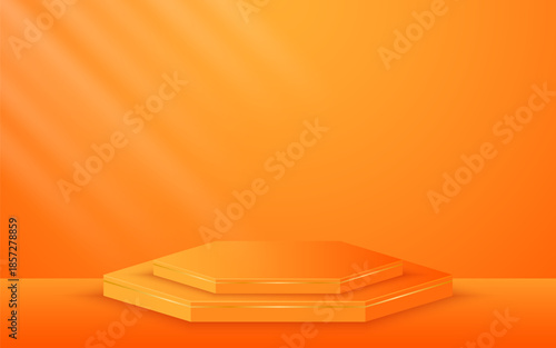 Multi-layered orange podium with elegant gold lines for product presentation. Display of cosmetic products. Stage or podium. vector illustration