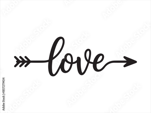 Love Arrow Calligraphy, Love calligraphy with heart and cupid arrow vector illustration
