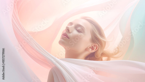 やわらかな光に包まれて眠る女性のウェルネスコンセプト, AI生成画像