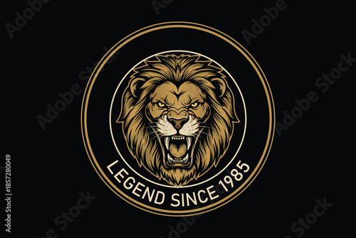 Golden lion head logo with legend since 1985 text