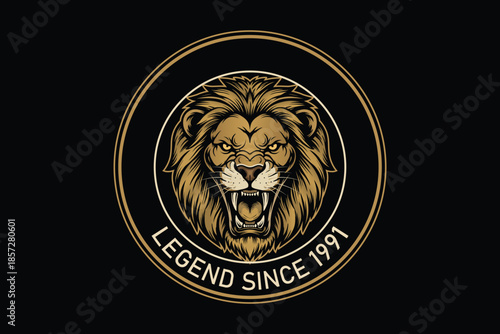 Golden lion head logo with legend since 1991 text