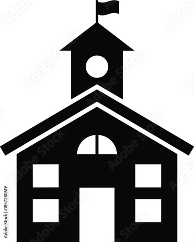 School building icon silhouette, education institution symbol, university campus graphic, academy architecture logo, black minimal design illustration