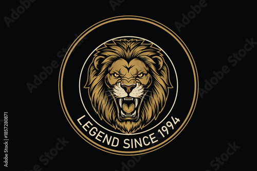 Golden lion head logo with legend since 1994 text