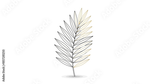 Elegant Golden Line Art Palm Leaf Illustration Isolated on White Background