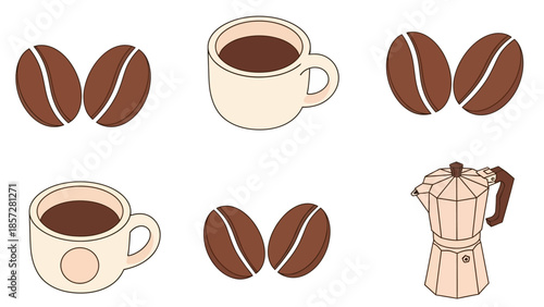 Collection of Flat Minimalist Coffee Icons for Cafe and Breakfast Designs