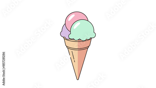 Flat Minimalist Summer Dessert Icon with Pink Mint and Purple Scoops