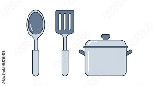 Collection of Flat Style Cookware Elements for Kitchen and Recipe Design