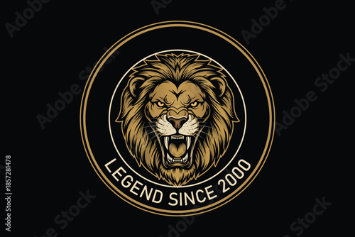 Legendary lion logo with bold golden design elements