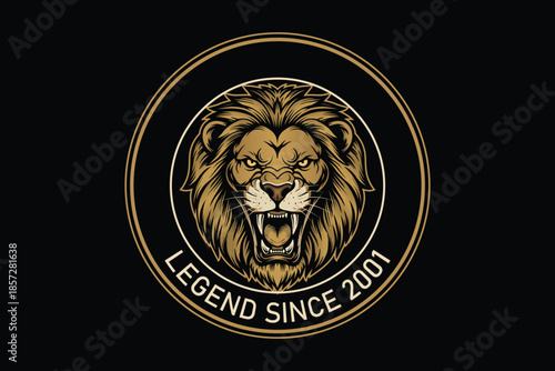 Legendary lion logo with bold golden design and fierce expression