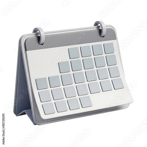 3D render of a desk calendar with blank squares for dates, isolated on transparent background, representing planning and organization.