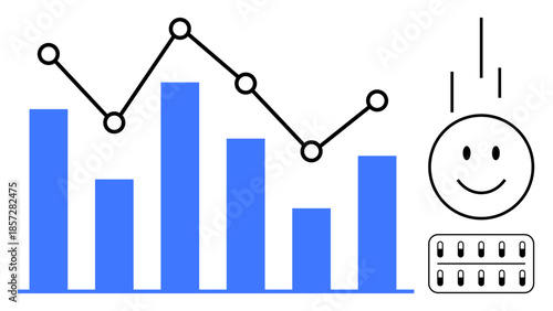 Data analysis. Data visualization with bar graph and line chart for analytics. Includes face recognition and technology . For AI tools, business intelligence, and tech solutions. Usage themes AI
