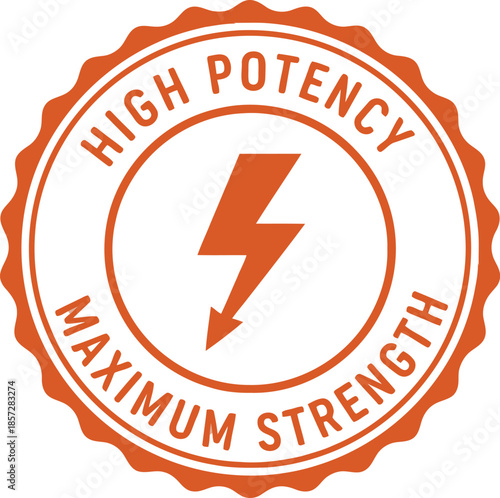High Potency Maximum Strength Badge Icon – Orange Energy Seal for Supplements, Vitamins, or Fitness Products