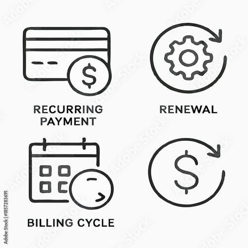  Clean Subscription Business Vector Icon Pack - Recurring Payment, Renewal, Billing Cycle - Minimal Flat Style, Optimized Anchor Points, White Background