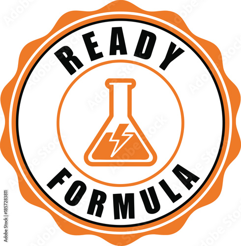 Ready Formula Badge Icon – Science Laboratory Flask with Lightning Bolt, Energy Concept Logo Design