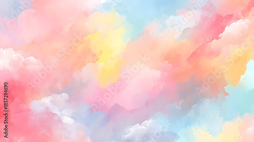 Soft pastel watercolor clouds in pink yellow and blue