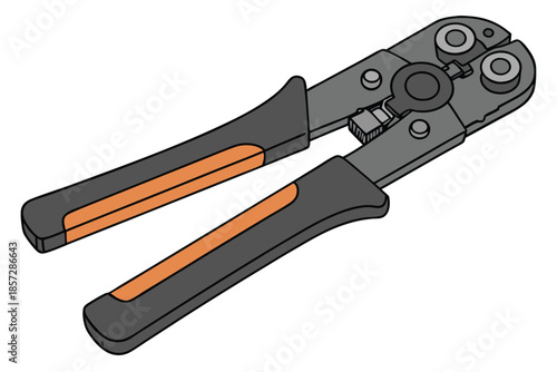 Wire crimping tool with orange and black handles on white background wire crimper electrical tool
