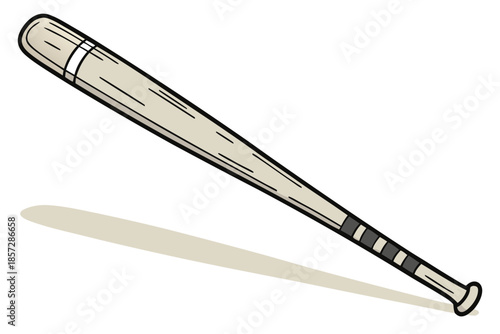 Wooden baseball bat with shadow on a white background sport equipment
