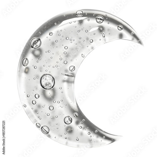 Crescent moon shape with water droplets on its surface isolated on transparent background