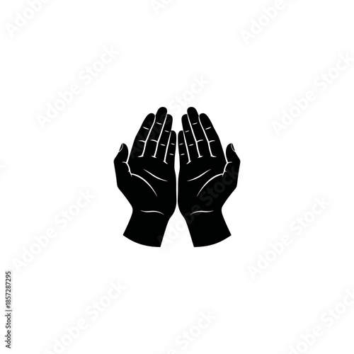Black silhouette of two hands with palms facing each other in prayer