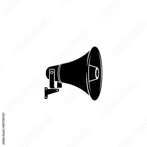 A black and white illustration of a megaphone on a stand