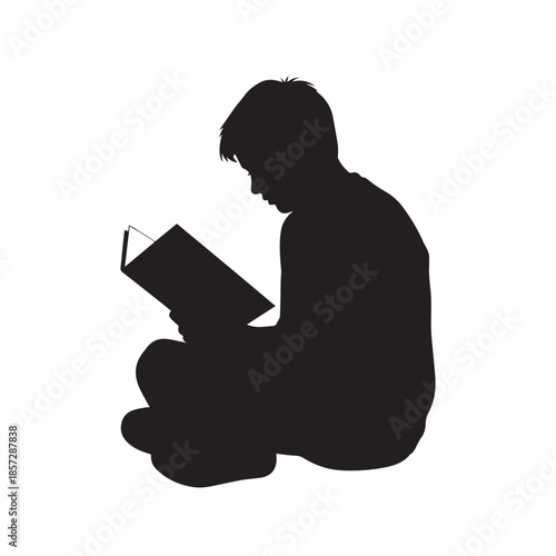 Child Reading Book Silhouette Vector