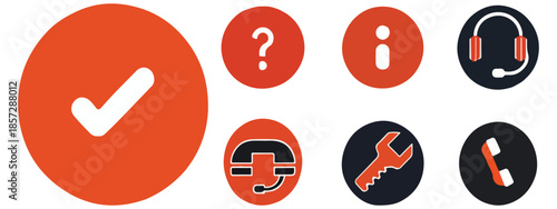 Customer Service Support Icons Set – Help, Info, Headset, Phone, and Tools Vector .