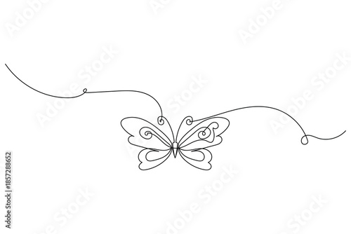 Butterfly continuous line art ornate silhouette sketch with decorative wing accents